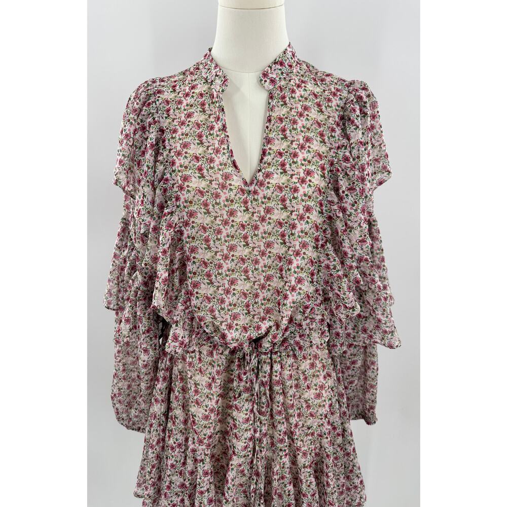Flawless Floral Ruffled Dress M Cottagecore Long Sleeve Mini Dress White Pink M